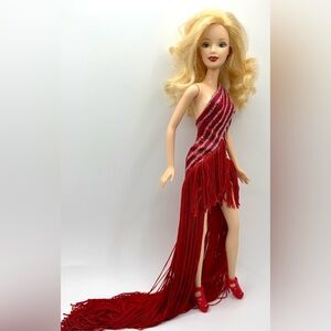 Barbie Holiday Angel Platinum Blonde Doll Redressed with Red Hot Diva Dress